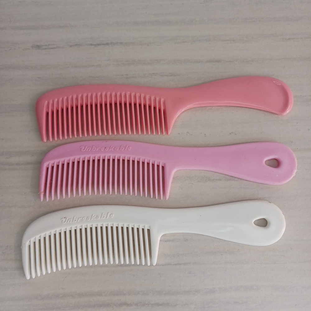 Vintage Set Of 3 Handled Pocket Combs Pink and White